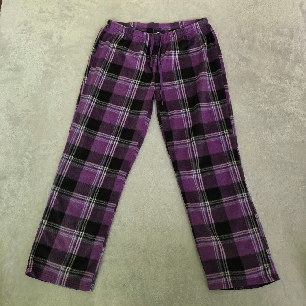 Medalist Purple Plaid Fleece Pajama Pants Large Loungewear Sleepwear Soft